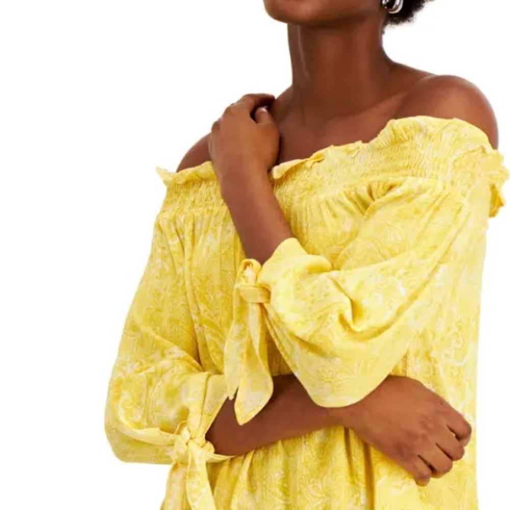 Michael Kors Paisley Yellow Off the Shoulder Top NWT